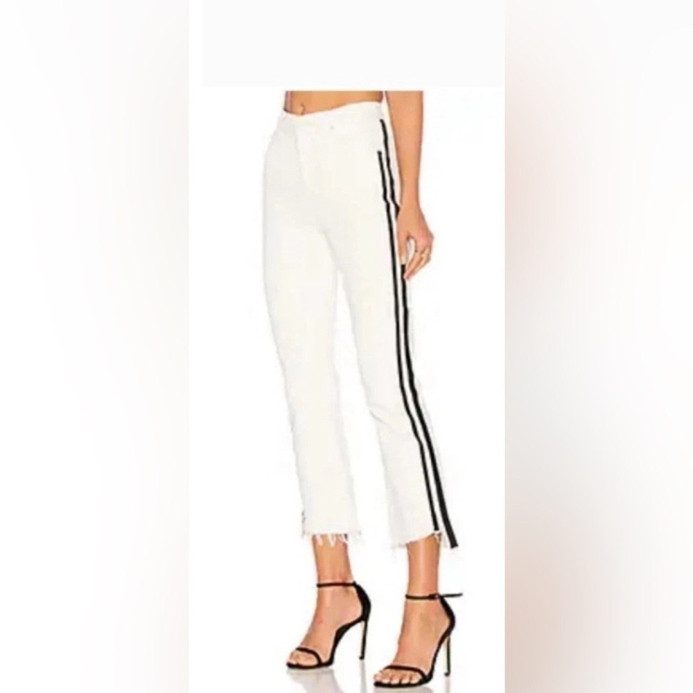 MOTHER White Cropped Jeans with Black Side Stripes